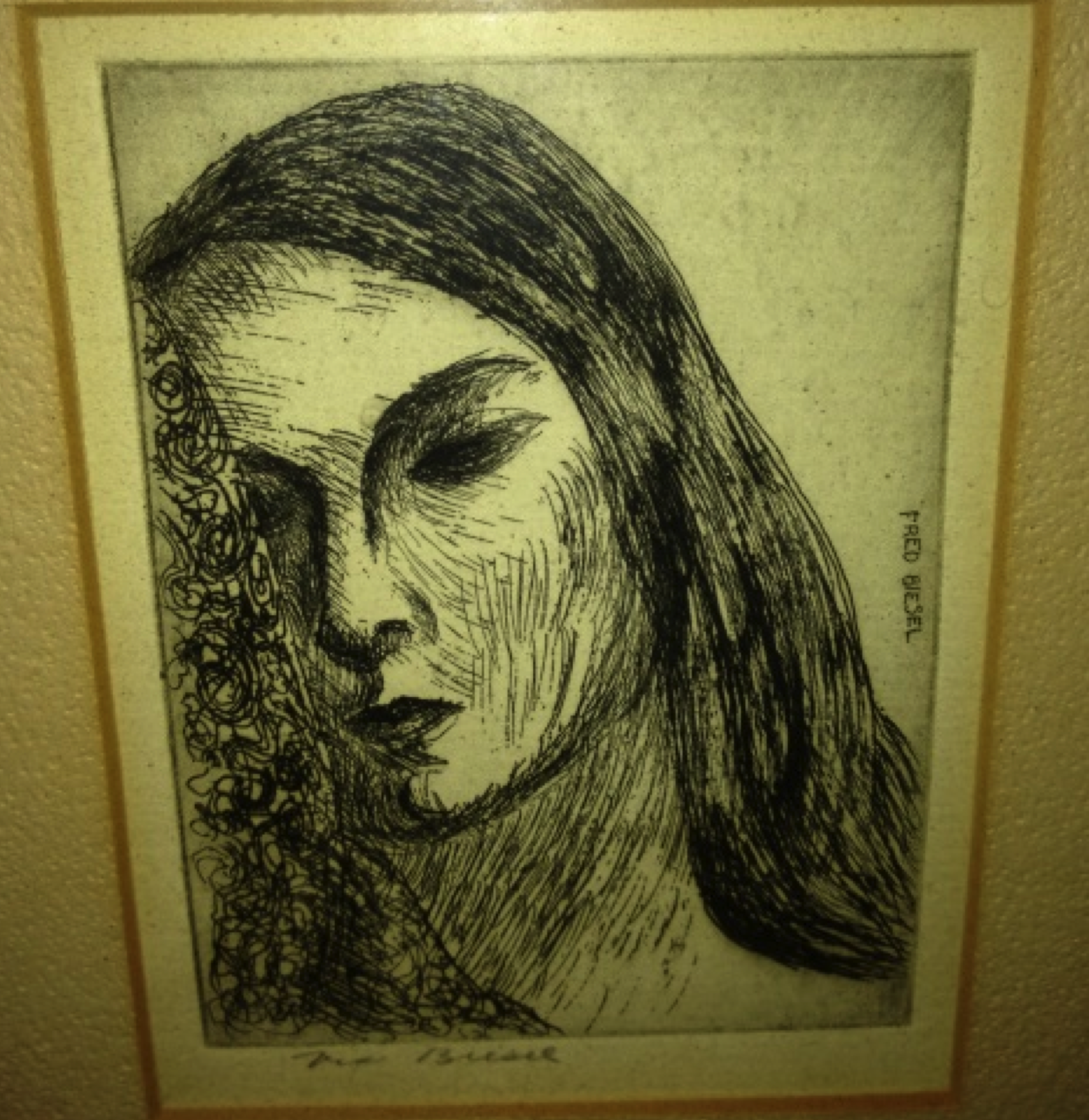 Fred Biesel Woman’s Head Etching Signed1